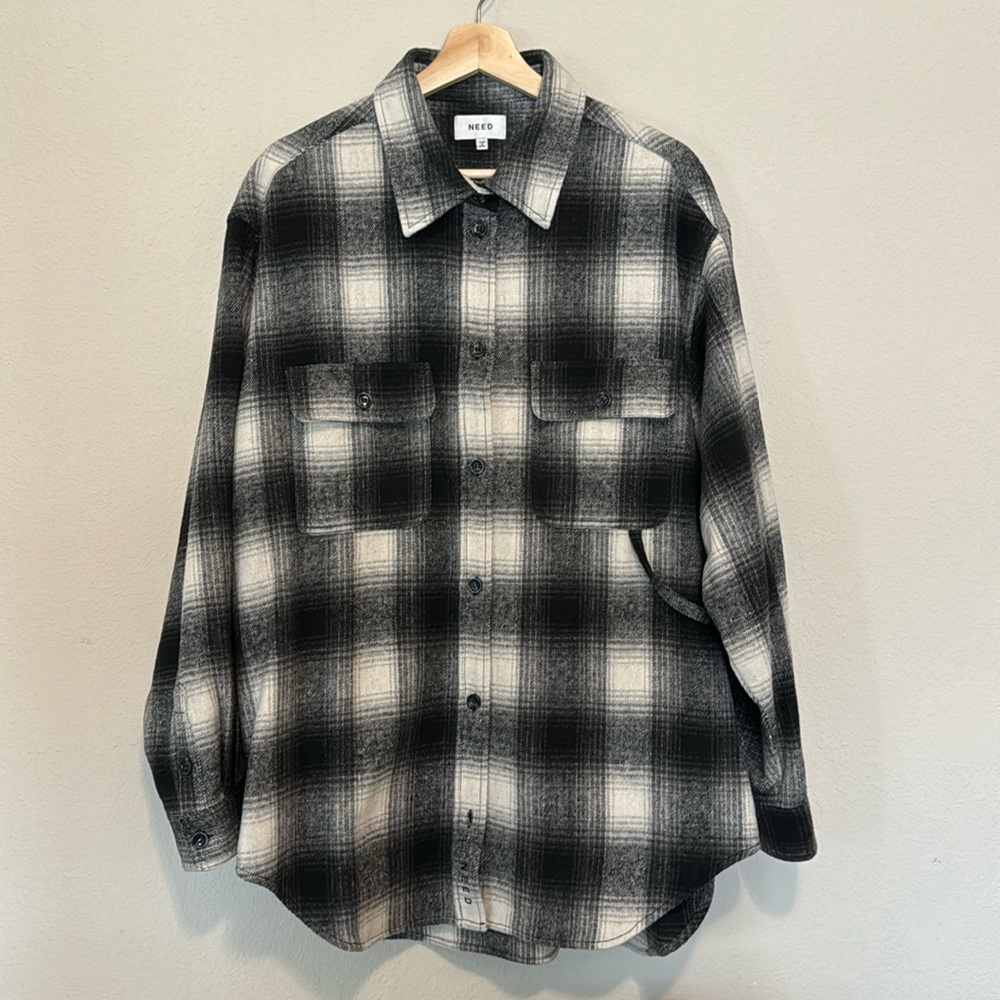 NEED SUPPLY LONG WOOLY PLAID SHACKET L